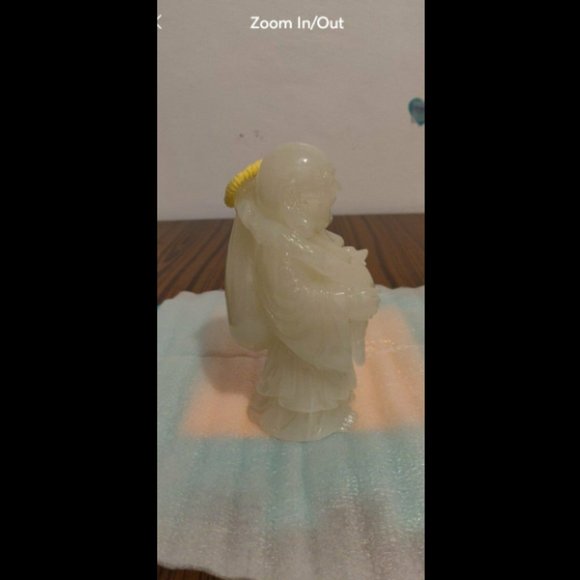 Natura Chinese mineral gemstone icy white happy belly Buddha monk big bag statue - Picture 4 of 6